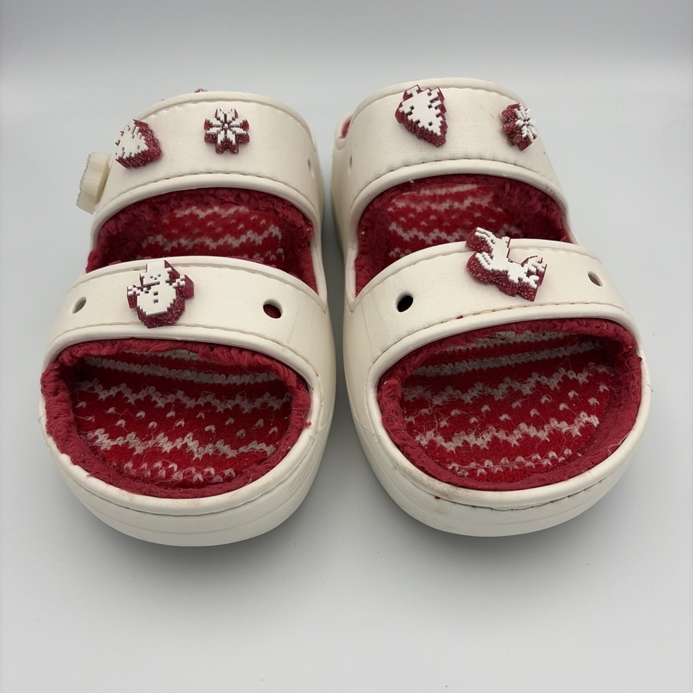 Crocs Classic Slip-On Lined Clogs Mens 9/Womens 11 Off White Christmas Jibbitzs - Picture 5 of 16